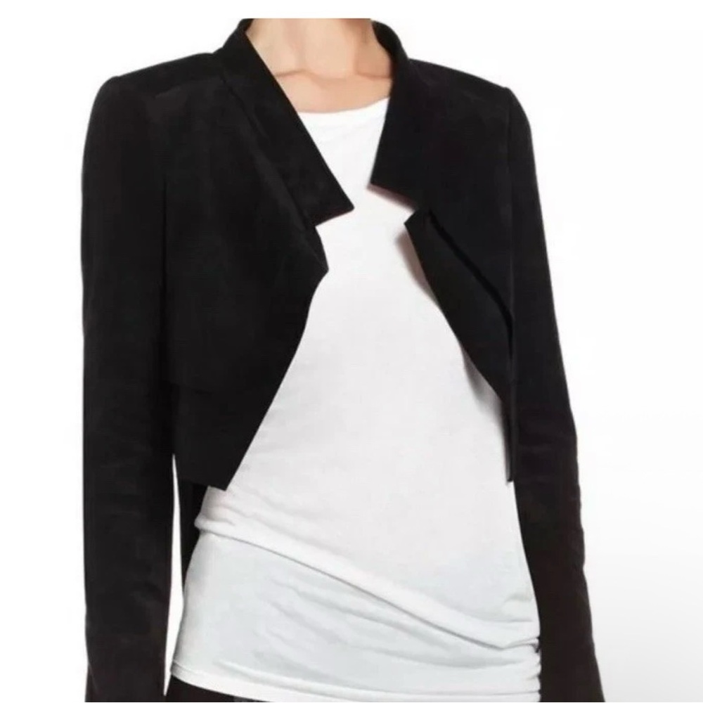 BCBG Maxazria Size XXS Faux Suede Black Crop Jacket NWT